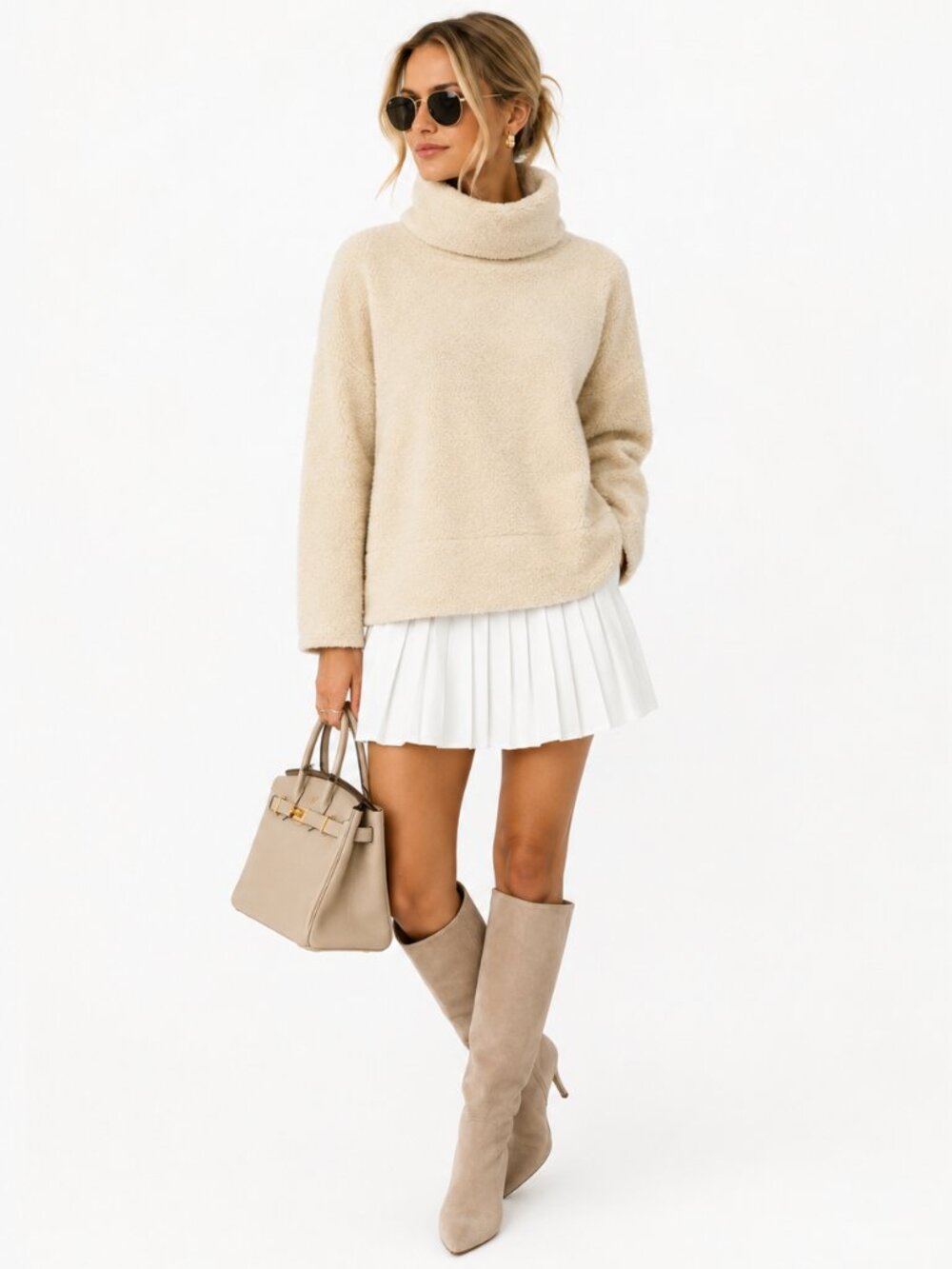 Tuckernuck Rollins‎ Sherpa Pullover Womens M Tan Teddy Fleece Funnel Neck Cozy